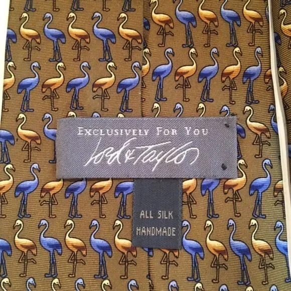 Men’s Handmade Lord & Taylor Silk Tie All-Over Flamingo Pattern - Picture 3 of 3